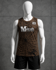 Uniforme de basket-ball professionnel personnalisé Micah Corporation, respirant, à séchage rapide, motif toile d'araignée, coupe élégante sans manches, personnalisable - Product Image 5