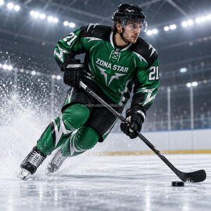 Ensemble Maillot et Pantalon de Hockey sur Glace Personnalisé en Gros, Respirant, Vert, 100% Polyester, Maille Tricotée Air-Knit, Unisexe, Kit d'Équipe - Product Image 3