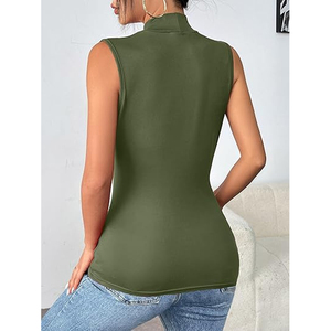 Body sans manches à col roulé pour femme, coupe ajustée, extensible, couleur unie, décontracté, basique, tendance, sur mesure, Spandex/Polyester - Product Image 4