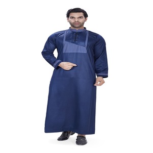 <b>Men's</b> NAVY Long Sleeve <b>Thobe</b> Floor Length Regular Fit Modest Middle Eastern Daily Wear Stand Collar Solid Design - Product Image 3