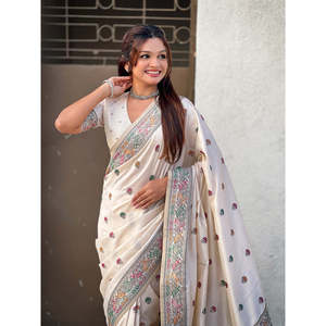 ผ้าไหมบาลูชารีทอแบบซารี น้ำหนัก 650 กรัม สำหรับชุดส่าหรีงานแต่งงานสุดหรู - Product Image 1