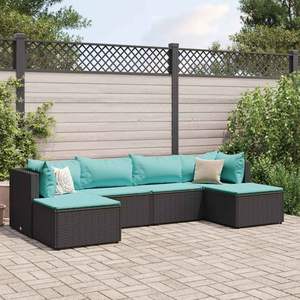 Ensemble de salon de jardin en polyrotin noir 6 pièces avec coussins - Product Image 1