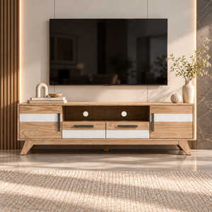 Meuble TV en bois de pin massif, collection SOHO, console multimédia moderne, centre de divertissement, meuble de rangement pour salon - Product Image 2
