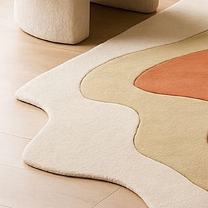 Alfombra moderna abstracta de lana hecha a mano, multicolor, con diseño de formas orgánicas, para decoración de sala de estar y dormitorio, suave, afelpada y de primera calidad. - Product Image 2