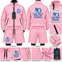 Ensemble de survêtement sportif rose pour homme, coupe-vent en polyester respirant, col montant, fermeture éclair intégrale, avec logo, idéal pour le printemps