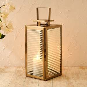 Classic Decorative Metal <b>Lantern</b> Set with Ribbed Glass Panels Gold EPL <b>Lanterns</b> for home & garden decor dinning Christmas Decor - Product Image 1