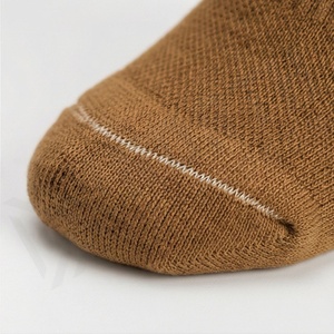 Crew <b>Socks</b> Solid Color Knitted Breathable Adult Regular Style Brown with Cream <b>Toe</b> and Heel - Product Image 6