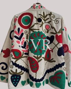 Abrigo de Algodón Bordado a Mano con Flores, Cuello Mandarín, Manga Larga, Estilo Bohemio, Talla Grande, Ropa Exterior Informal para Mujer, Primavera - Product Image 2