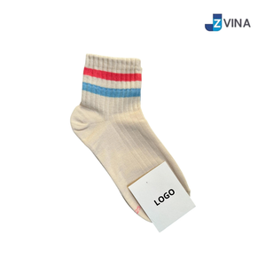 Custom <b>White</b> Crew <b>Socks</b> with Red and Navy Stripes 100% Cotton Breathable Knitted Sweat-Absorbent <b>Men's</b> Autumn Daily Wear - Product Image 2
