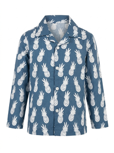 Conjunto de Pijama Casual de Manga Larga con Cuello Camisero y Botones, Estampado de Piña, Unisex para Bebés y Niños Pequeños, Tejido para Toda Temporada - Product Image 1
