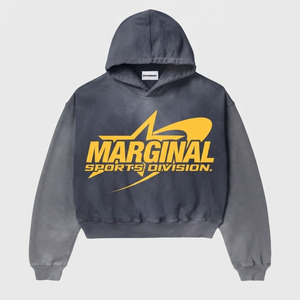 Sudadera con Capucha Marginal Sports para Hombre, Oversize, de Algodón French Terry, Casual, Otoño, con Logo Estampado Frontal, Personalizada, Efecto Desgastado - Product Image 6