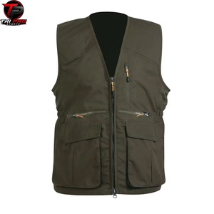 Gilet utilitaire vert foncé pour homme, col en V, fermeture éclair intégrale, poches multiples à rabat, pour la chasse, la pêche, les voyages, respirant et léger - Product Image 1