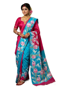 Pink Floral Printed <b>Saree</b> BIshnupuri pure silk Fabric <b>Women</b> India Pakistan Bangladesh Traditional <b>Saree</b> - Product Image 1