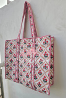 Sac fourre-tout matelassé en coton imprimé à la main de haute qualité avec fermeture éclair, motif floral traditionnel du Rajasthan, fait main pour femmes