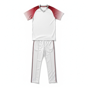 Custom <b>Cricket</b> Uniform Sublimation Team Jersey Trousers Set Men's <b>White</b> Red Stripe Moisture Wicking Rugby Apparel All Seasons - Product Image 2