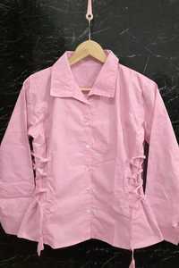 Blusa Rosa de Manga Larga para Mujer, con Botones, Diseño con Cordones Laterales, Plisada, Elegante, Informal, para Todas las Temporadas - Product Image 4