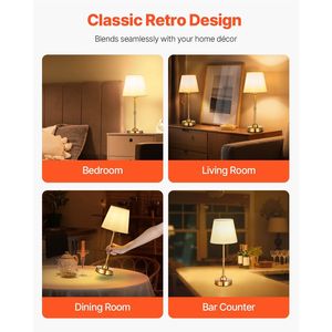 Set di 2 Lampade da Tavolo Senza Fili con Batteria Ricaricabile Integrata da 5200mAh, 3 Livelli di Luminosità, Paralume in Tessuto, Temperatura Colore 2700-3000K - Product Image 6