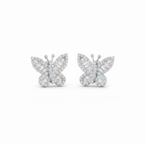 Boucles d'oreilles clous papillon en or massif 14 carats avec diamants de laboratoire taille baguette et taille ronde de 0,47 carat – Idéales pour le quotidien et comme cadeau - Product Image 2