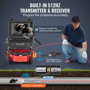 Telecamera per ispezione tubi autolivellante HD 1080P da 98 piedi/30m, endoscopio industriale con trasmettitore 512Hz e schermo da 9 pollici per fognature e impianti idraulici - Product Image 2