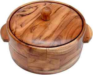 Boîte à roti en bois d'acacia avec couvercle en bois, conteneur de rangement artisanal pour chapati, casserole ronde, durable, pour servir en cuisine, Dabba - Product Image 4