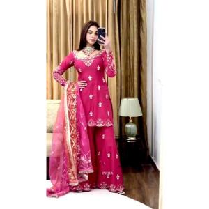 LANZAMIENTO NUEVO DISEÑADOR FESTIVE WEAR SHARARA PALAZZO TELA PURA SEDA CHINON CON BORDADO SECUENCIA DE TRABAJO - Product Image 1