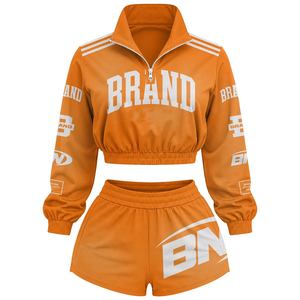 Conjunto Deportivo de Dos Piezas para Mujer, Chaqueta Corta de Manga Larga y Pantalones Cortos con Estampado de Letras, Cuello Alto, Transpirable, de Poliéster, para Primavera - Product Image 2