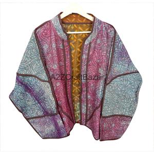 Handmade Breathable Cotton Kantha Printed Nonwoven Quilted <b>Patchwork</b> <b>Jacket</b> Women Boho Vintage Hippie Floral Winter - Product Image 1