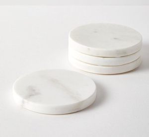 Modern Elegant Round White Marble <b>Drink</b> <b>Coaster</b> Set Natural Stone Table Protector <b>Coasters</b> for Mugs & Glasses - Product Image 2