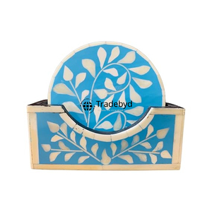 แผ่นรองแก้วลายฝังกระดูกสุดหรู ขนาด 4x4 นิ้ว รูปทรงสี่เหลี่ยม ทำด้วยมือ สำหรับตกแต่งโต๊ะอาหาร Tradebyd - Product Image 1