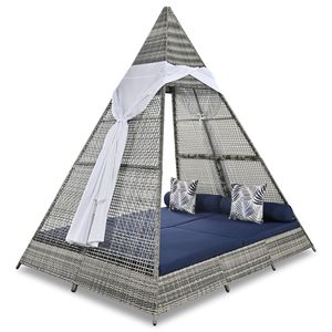 Tumbona de exterior GO de 90.5 pulgadas con almohadas de colores, tumbona de mimbre para patio con cojines grises y azules, conjuntos de jardín con forma de tienda de campaña - Product Image 6