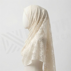 Women Cream Lace Chiffon Hijab Breathable Daily Wear Islamic Scarf Shawl - Product Image 3