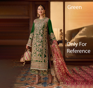 Conjunto de Salwar Kameez de Seda Bordada Verde para Mujer, Estilo Tradicional Indio-Pakistaní, Largo hasta el Tobillo, para Bodas, Completamente Cosido - Product Image 1