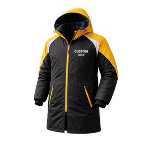 Custom Logo Swim <b>Parka</b> <b>Jacket</b> <b>Waterproof</b> Black Yellow Long Coat Hooded Winter Swimming Team Wear with Soft Fleece Lining - Product Image 1