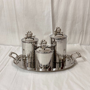 Gold Hammered Cylindrical Metal Canister Set with Lid and Tray Airtight Design for Kitchen Spice and Dry Food Storage - Product Image 4