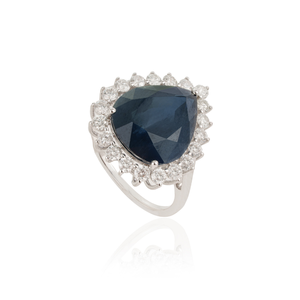 Bijoux faits à la main pour femmes, luxueux, en or blanc massif 18 carats, 8,42 ct. Bague en grappe de saphirs bleus et diamants en forme de poire, bijoux de mariée audacieux en gros - Product Image 3