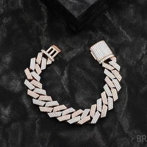Luxury Two Tone Iced Out Cuban Link <b>Bracelet</b> with Rose Gold <b>White</b> Gold Moissanite Diamond Pave Design - Product Image 1