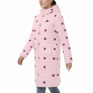 <b>Women's</b> Sublimation Dotted Print <b>Belted</b> Puffer Jacket Long Hood Quilted Winter <b>Coat</b> Warm Padded Outdoor Fashion Casual Outerwear - Product Image 4