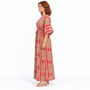 Vestido largo bohemio para mujer, manga media murciélago, estampado animal, línea A, vestido informal de verano - Product Image 3