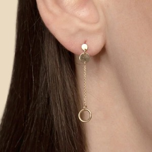 Pendientes Colgantes Minimalistas de Doble Círculo en Oro Amarillo de 9K con Cadena Larga, Joyería Fina de Fabricante - Product Image 3