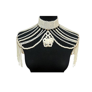 Collier de perles tendance, artisanat de mode, design perlé doré, aux prix les plus bas, collier à porter sur l'épaule pour mariage - Product Image 2