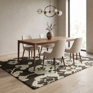 Charcoal <b>Grey</b> Ivory Wool Floral <b>Rug</b> Large Botanical Pattern Non-Slip Eco-Friendly Area <b>Rug</b> for Living Room Bedroom Hotel - Product Image 3