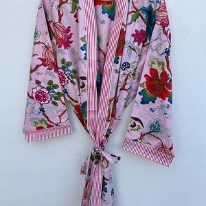 Kimono de Terciopelo para Mujer, Cuello en V, Cierre con Cordón, Manga Larga, Diseño Estampado, Estilo Elegante, Invierno/Otoño - Product Image 1