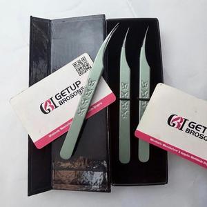 GETUP BROSONS Stainless Steel Anti-Magnetic Eyelash Tweezers Smooth Tip Butterfly Print Custom Logo Precision Tip <b>Box</b> Packaging - Product Image 2