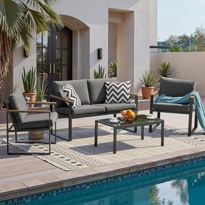 Conjunto de Muebles de Jardín Duradero de 4 Piezas con Estructura de Aluminio, Mesa con Tapa de Vidrio y Cojines - Product Image 5