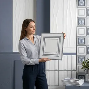 Carreaux muraux émaillés sculptés de qualité commerciale 300x300mm, texture porcelaine de luxe pour projets immobiliers et halls d'appartements - Product Image 5