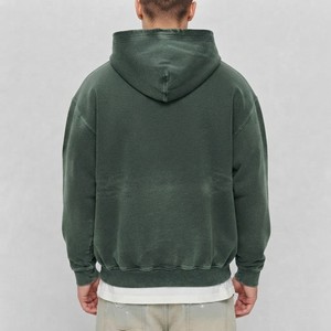 เสื้อสเวตเชิ้ตมีฮู้ดสีเขียวเข้มสำหรับผู้ชาย ทรงโอเวอร์ไซส์ ผ้าฝ้ายฟลีซ แขนยาว สวมใส่สบายๆ สำหรับฤดูใบไม้ร่วงและฤดูหนาว - Product Image 5