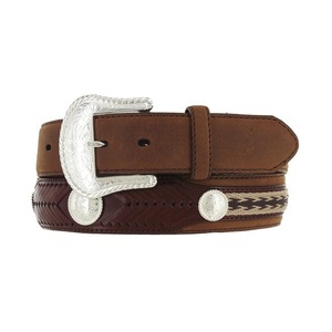 Western Simply Brown Genuine Leather Belt With Turquoise <b>Stones</b> - Product Image 1