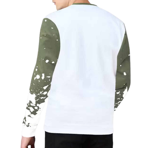 Sweat-shirt à col rond pour homme, vert olive, imprimé blanc, coupe classique, en coton tricoté, pull décontracté pour l'automne - Product Image 2