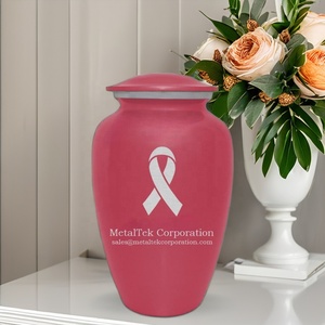 Cancer <b>Ribbon</b> Classic <b>Pink</b> Colour Adult Cremation Urns For Ashes Wholesale Funeral Supplies Memorial Ashes Storage Burial Jars - Product Image 1