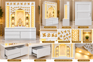 White Marble Look Teak Wood Ganesha <b>Pooja</b> Temple Siddhi Vinayaka Hand Carved Wooden <b>Mandir</b> For Home Wooden <b>Mandir</b> For Home USA - Product Image 6